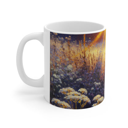 "Wildflower Sunrise" - Taza de cerámica alienígena estilo impresionista de 11 oz