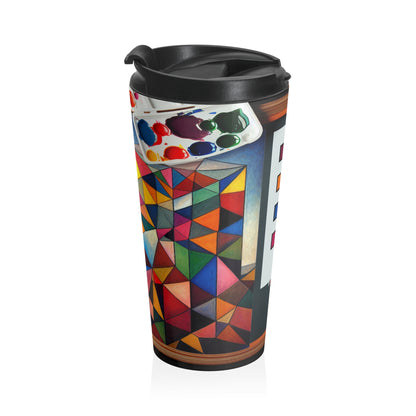 "Futuristic Metropolis: A Synthetic Cubism Cityscape" - The Alien Stainless Steel Travel Mug Synthetic Cubism