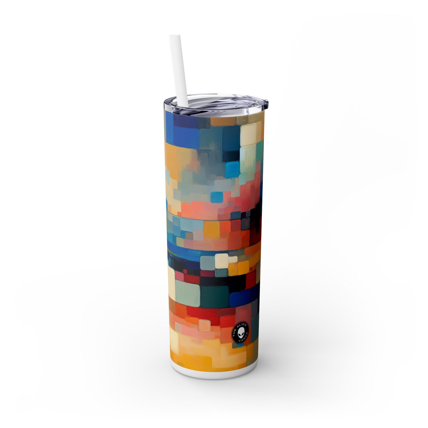 "Sunset Serenity: Soft Pastel Color Field Painting" - The Alien Maars® Skinny Tumbler with Straw 20oz Color Field Painting