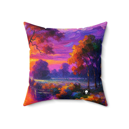 "Boulevards of Illumination: A Vibrant Post-Impressionist Cityscape"- The Alien Spun Polyester Square Pillow Post-Impressionism