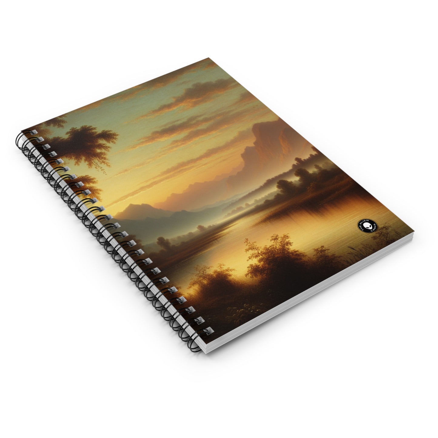 "Misty Morning: Serene Tonalism on a Tranquil Lake" - The Alien Spiral Notebook (Ruled Line) Tonalism