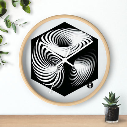 "Cubo convolucional: una ilusión óptica de movimiento incesante" - El reloj de pared alienígena Op Art