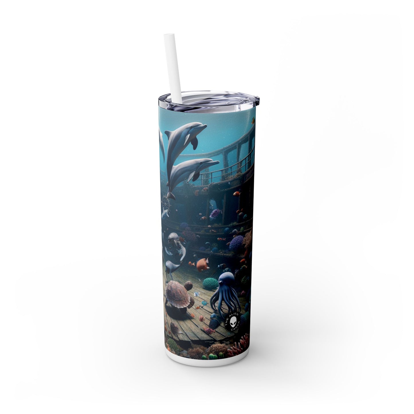 "Shipwreck Soiree: An Underwater Dance Party" - The Alien Maars® Skinny Tumbler with Straw 20oz