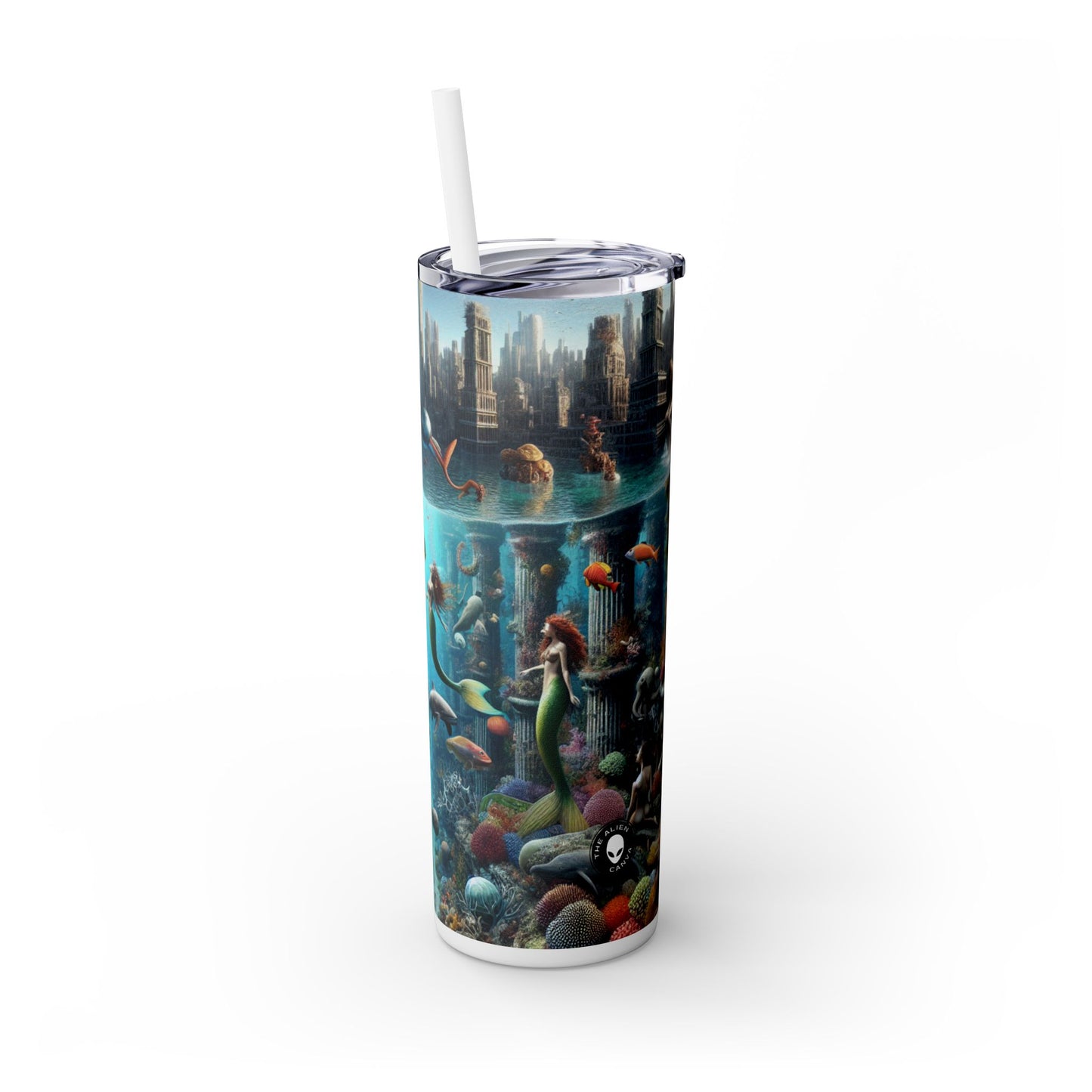 "Seascape Serenity: An Underwater Haven" - The Alien Maars® Skinny Tumbler with Straw 20oz