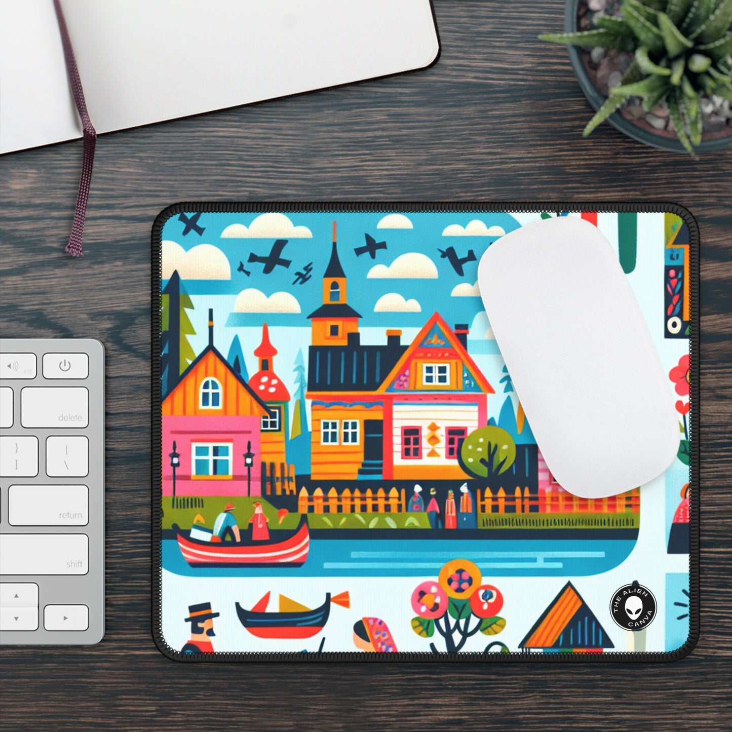 "Whimsical Village: A Folk Art Fairytale" - The Alien Gaming Mouse Pad Arte popular