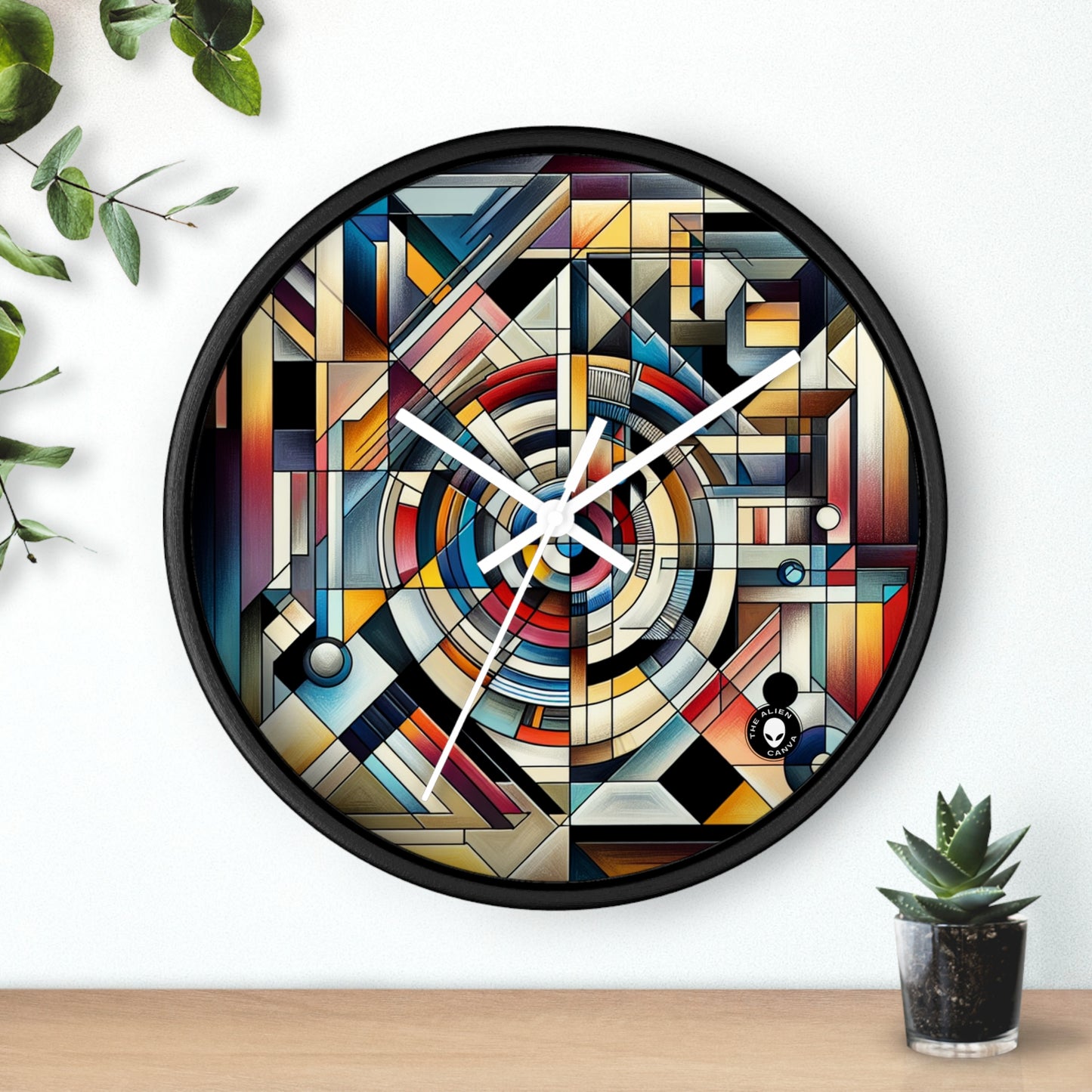 "City Lights: Geometric Nightfall" - The Alien Wall Clock Geometric Abstraction