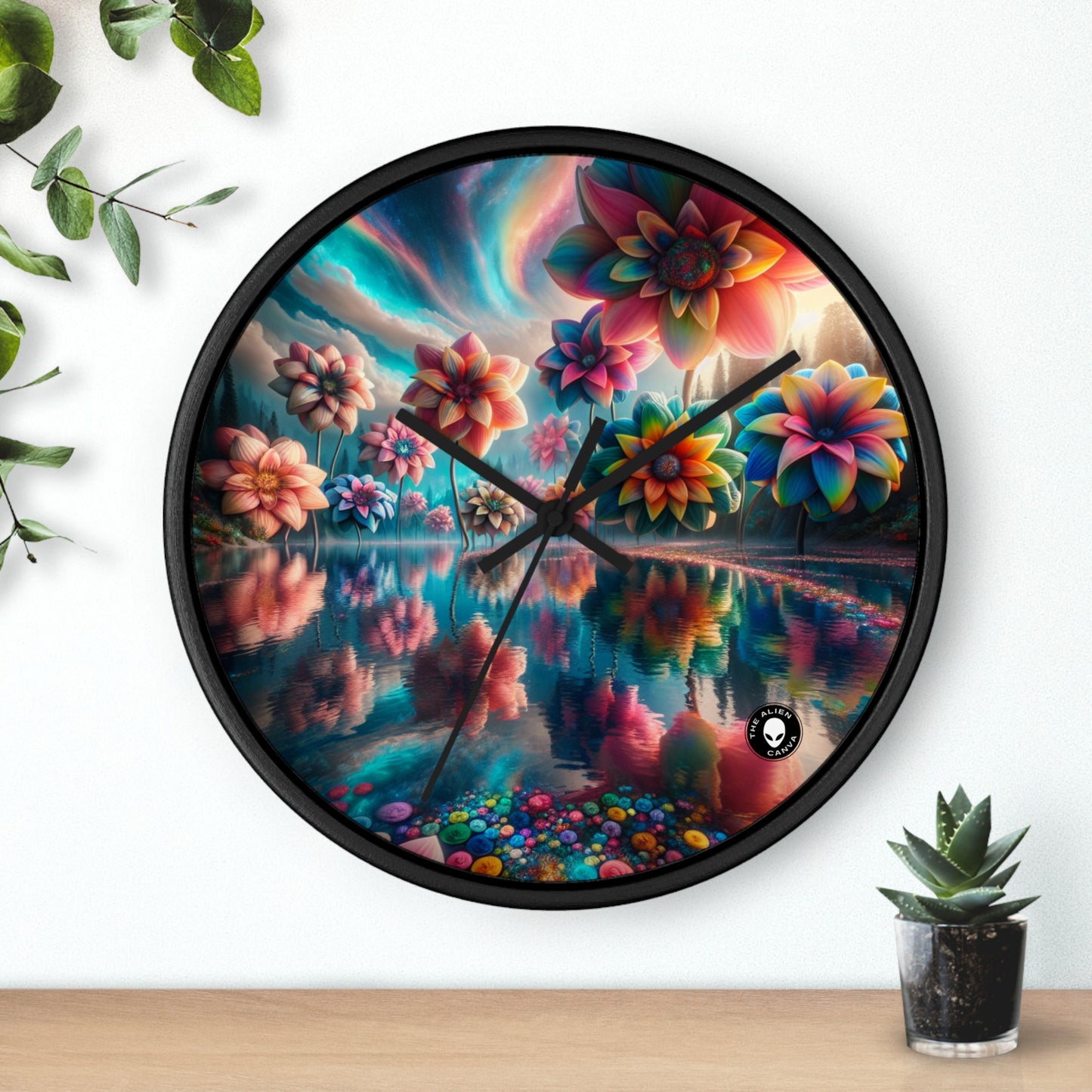 "Aguas Encantadas: Un País Floral de Ensueño" - El Reloj de Pared Extraterrestre