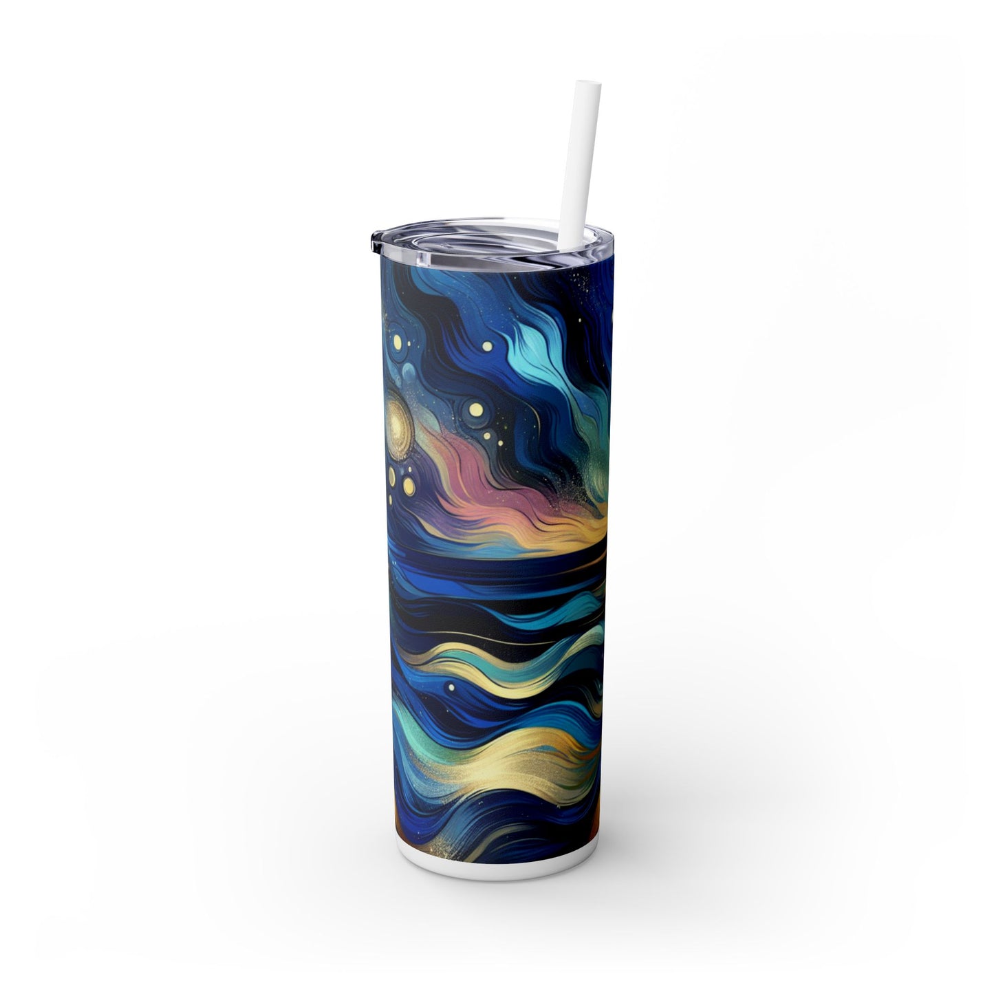 "Midnight Majesty: Abstract Ocean Reflections" - The Alien Maars® Skinny Tumbler with Straw 20oz