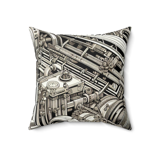 "Urban Precision: Modern City at Sunset"- The Alien Spun Polyester Square Pillow Precisionism