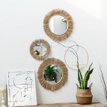 Hemp rope mirror creative background wall hanging