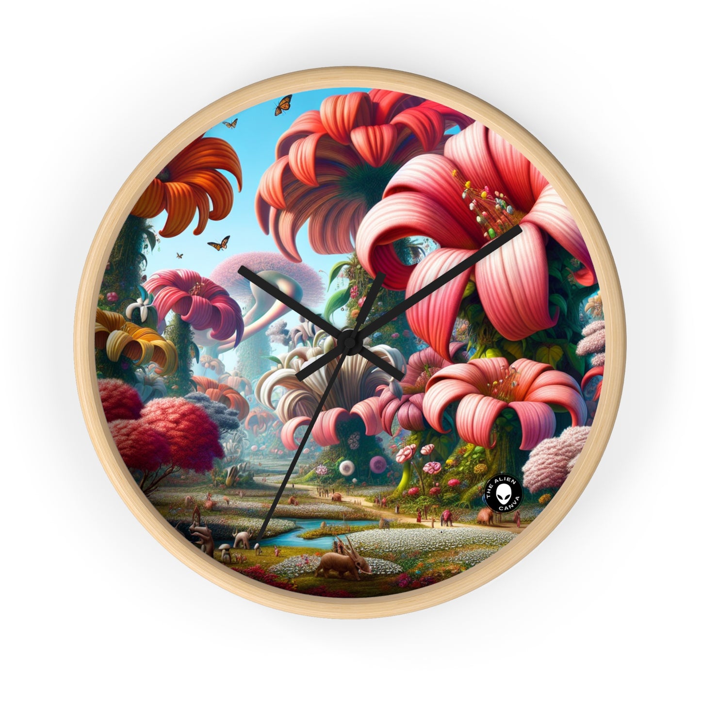 "Fanciful Garden: Big Blooms and Little Creatures" - The Alien Wall Clock