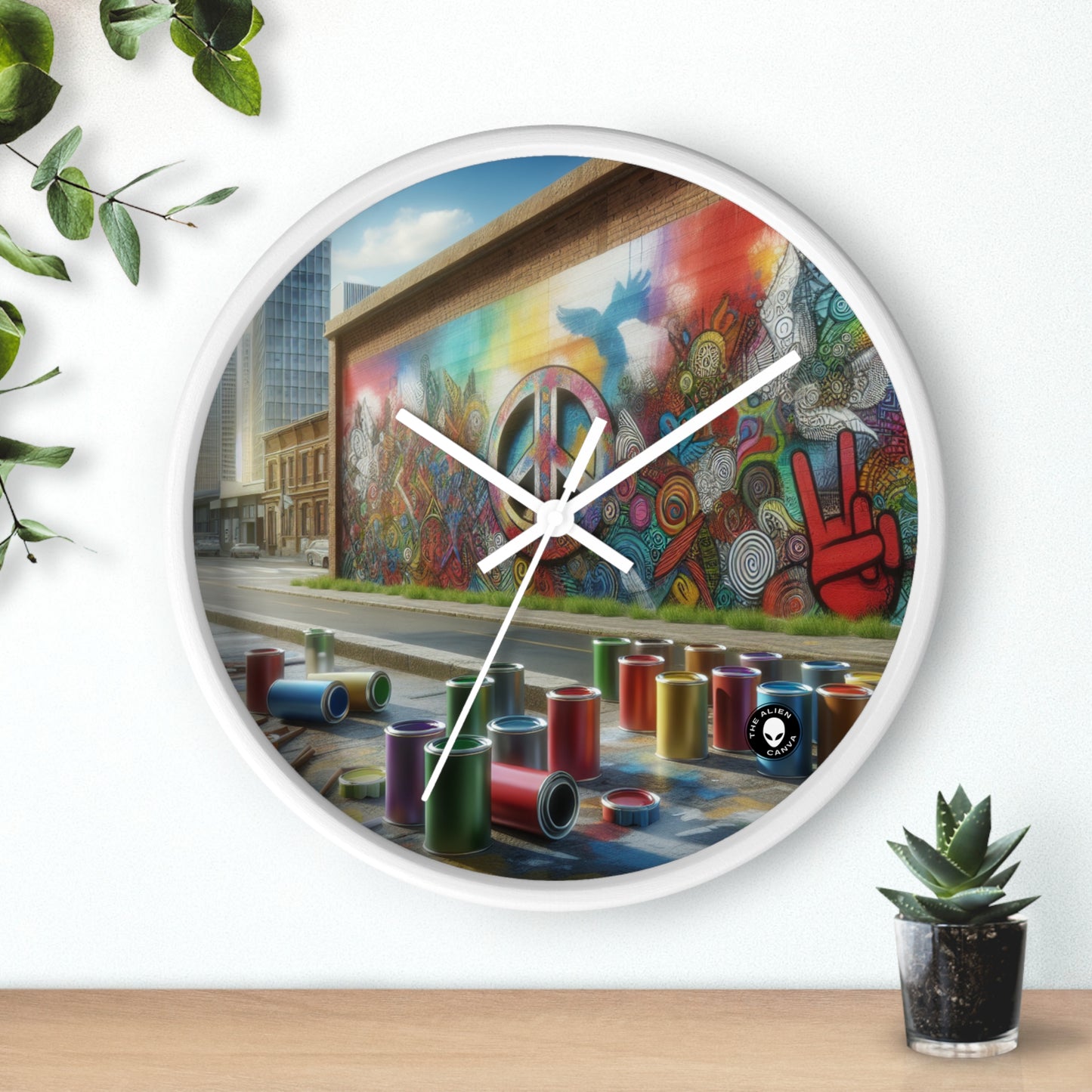 "Galactic Graffiti: Une fresque cosmique de Street Art" - The Alien Wall Clock Street Art