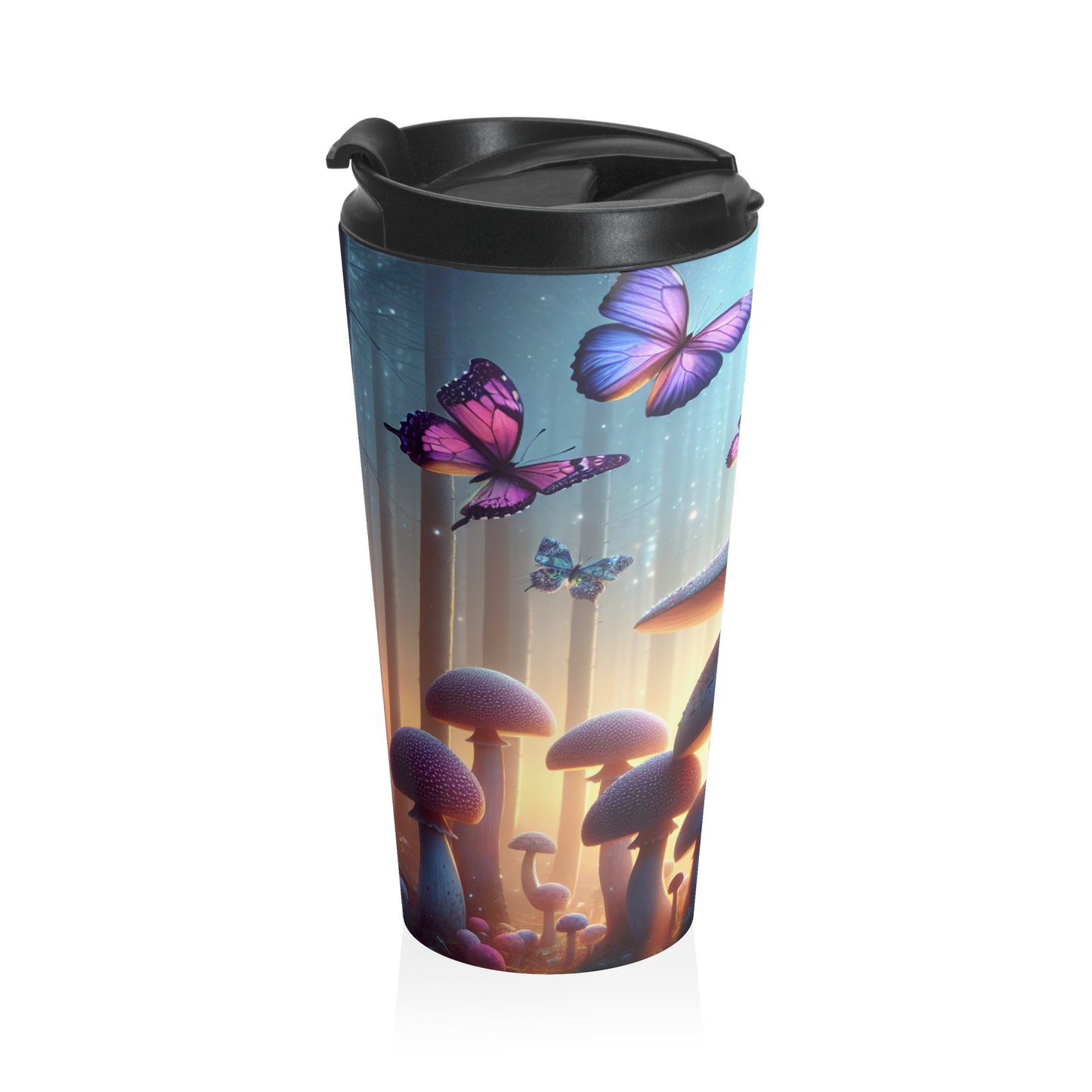 "Twilight Forest: Fluttering Butterflies and Towering Mushrooms" - The Alien Stainless Steel Travel Mug