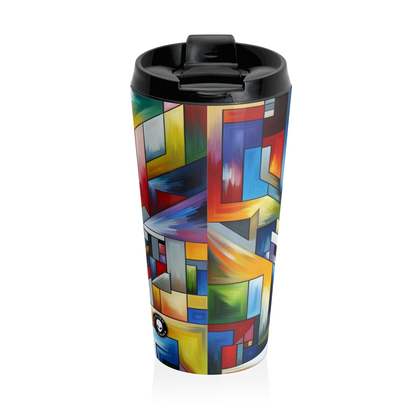 "City Pulse: A Vibrant Nighttime Geometric Journey" - The Alien Stainless Steel Travel Mug Hard-edge Painting