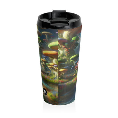 "Mystical Mushroom Wonderland": taza de viaje de acero inoxidable de The Alien