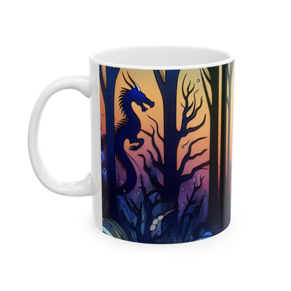 "Crepúsculo místico: criaturas en el bosque" - Taza de cerámica alienígena de 11 oz