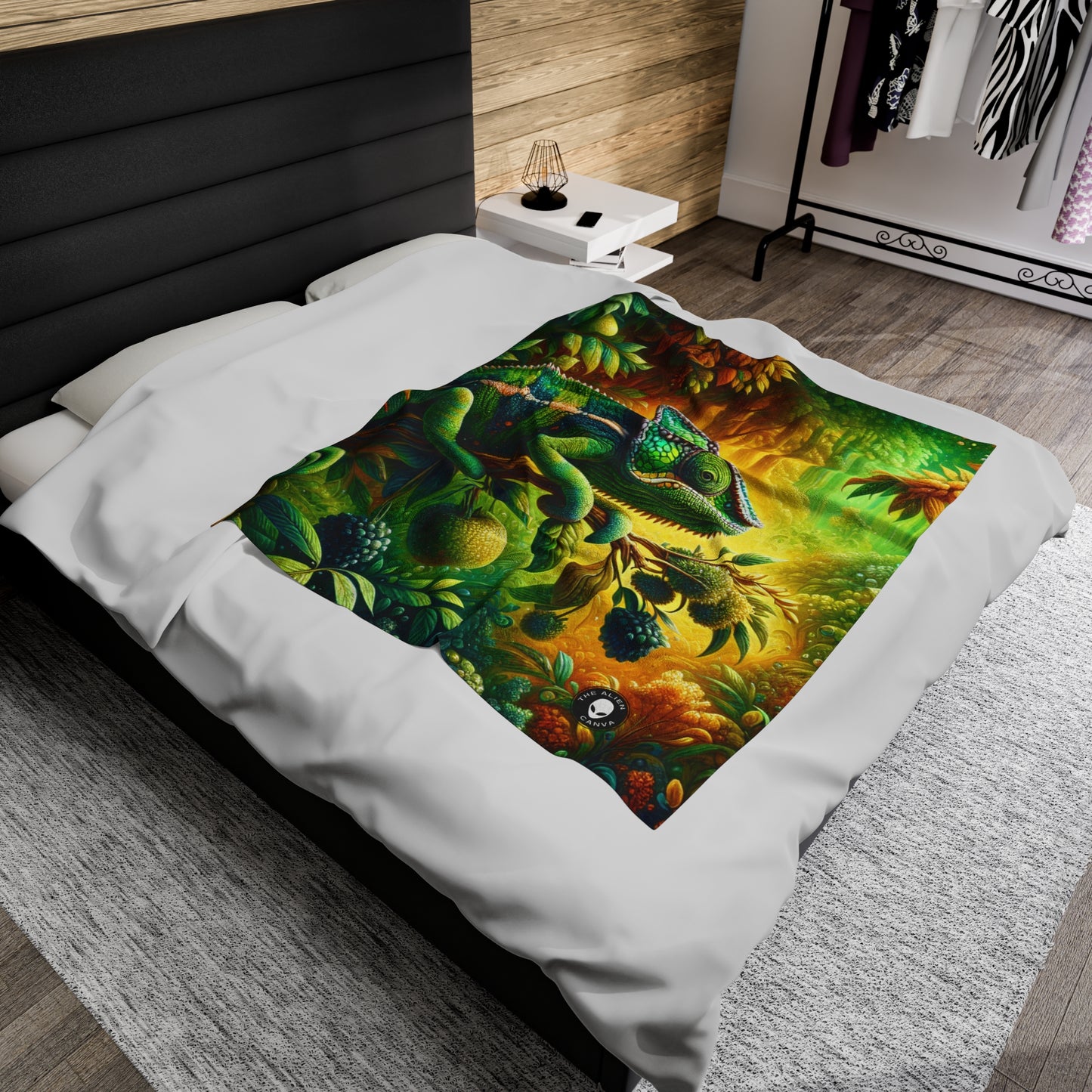 "Vibrant Woods and the Chameleon Camouflage" - The Alien Velveteen Plush Blanket