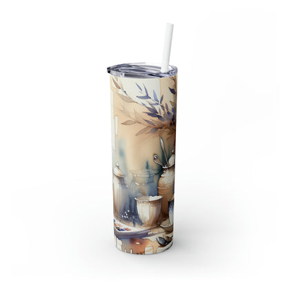 « Un coucher de soleil tranquille au bord de la rivière » - The Alien Maars® Skinny Tumbler avec paille 20oz peinture à l'aquarelle