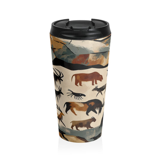 "The Discovery of Fire: A Cave Painting Tale" - The Alien Stainless Steel Travel Mug Cave Painting