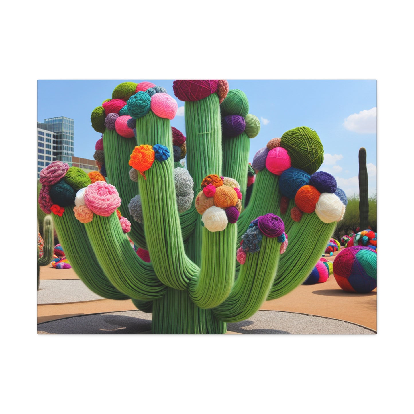 "Yarn-Filled Cacti in the Sky" - The Alien Canva Yarn Bombing (Fiber Art) Style