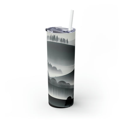 "Grey Tonalism: Hillside in Fog" - The Alien Maars® Skinny Tumbler with Straw 20oz Tonalism