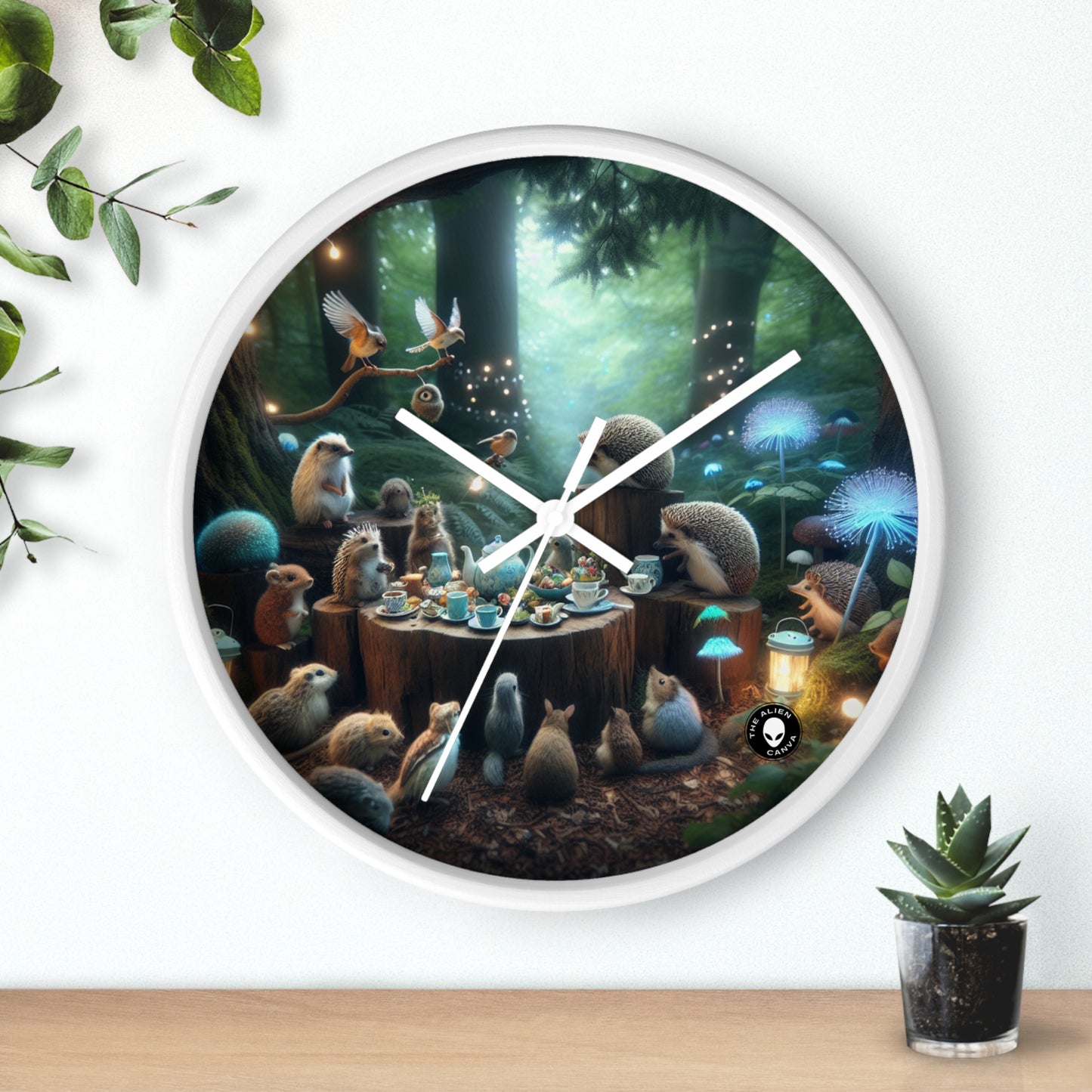 "La hora del té encantada: una reunión mágica en el bosque" - El reloj de pared alienígena