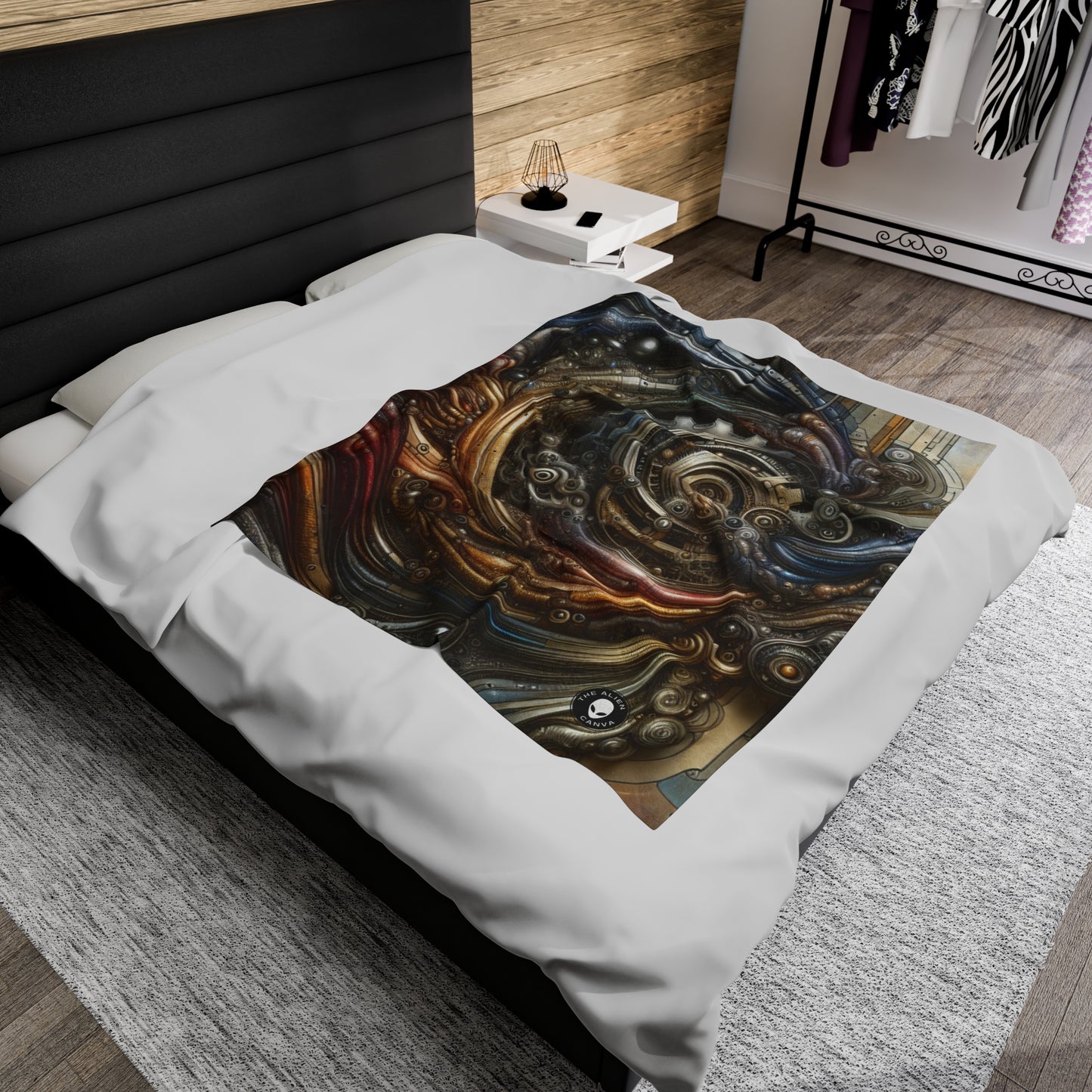 "Bio-Mech Cityscape: Harmonious Fusion" - The Alien Velveteen Plush Blanket Bio-mechanical Art