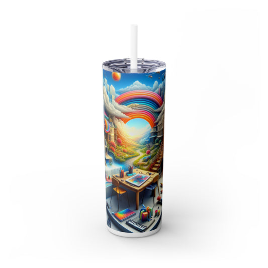 "Futuristic Fusion: A Simulationist Cityscape" - The Alien Maars® Skinny Tumbler with Straw 20oz Simulationism