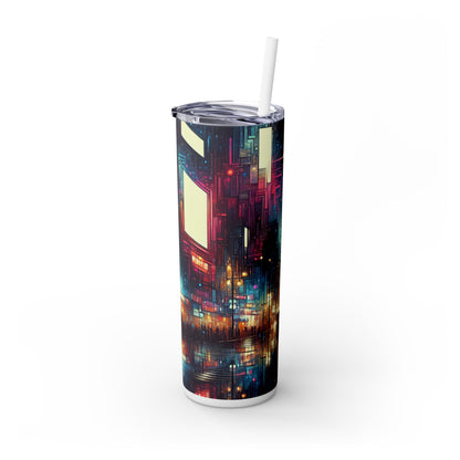 "Paisaje urbano al descubierto: una noche de neón": vaso estrecho con pajita de 20 oz de Alien Maars®