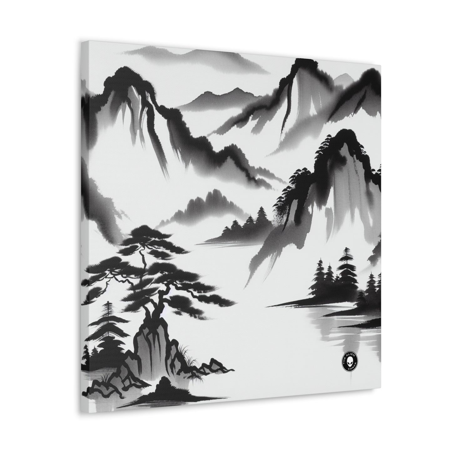 "Mountain Reflection: A Serene Zen Ink Painting" - The Alien Canva Zen Ink Painting