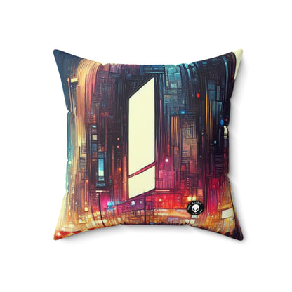 "Cityscape Unveiled: A Neon Night"- The Alien Spun Polyester Square Pillow