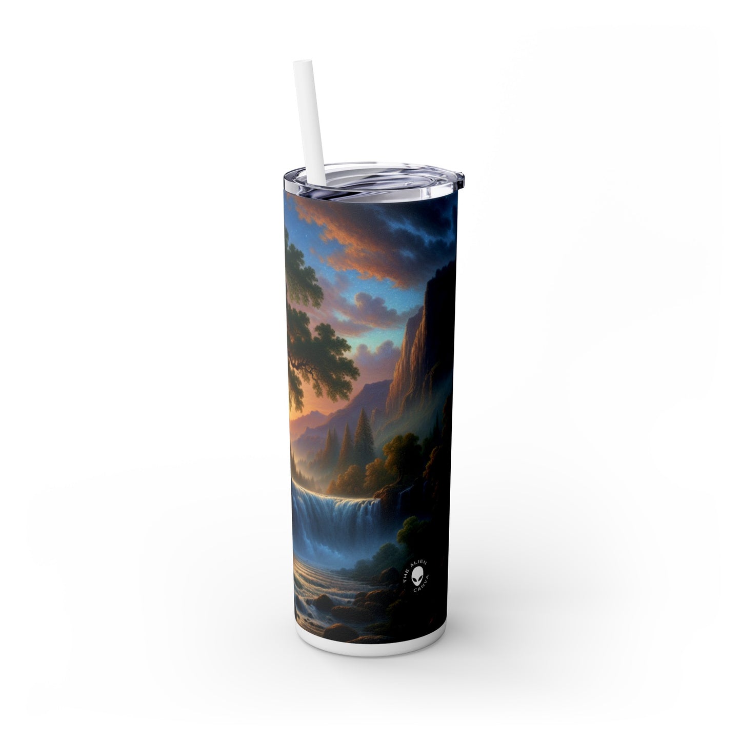 "The Storm's Embrace: A Romantic Landscape" - The Alien Maars® Skinny Tumbler with Straw 20oz Romanticism