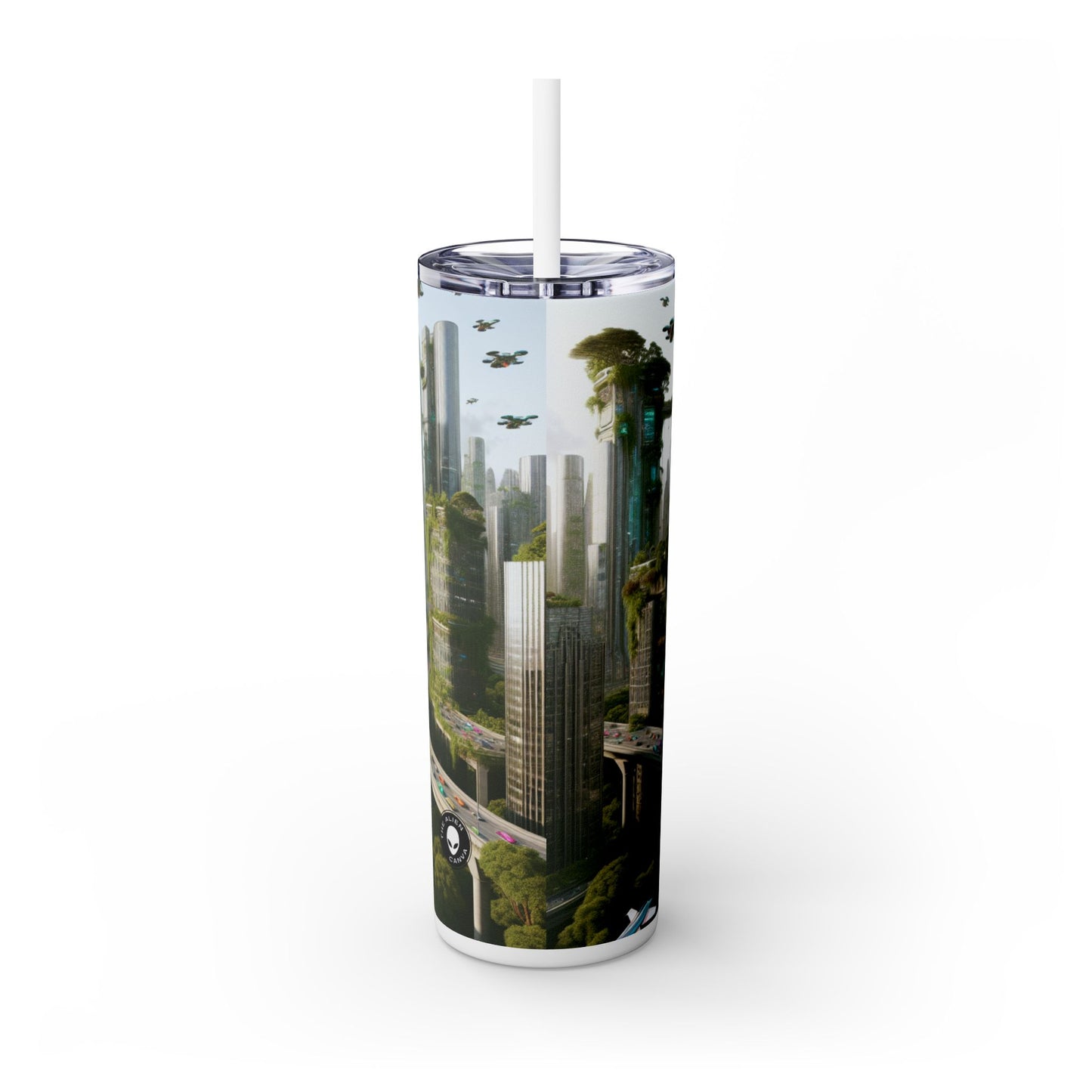 « Utopie futuriste : nature et technologie en harmonie » - Le verre fin Alien Maars® avec paille 20 oz