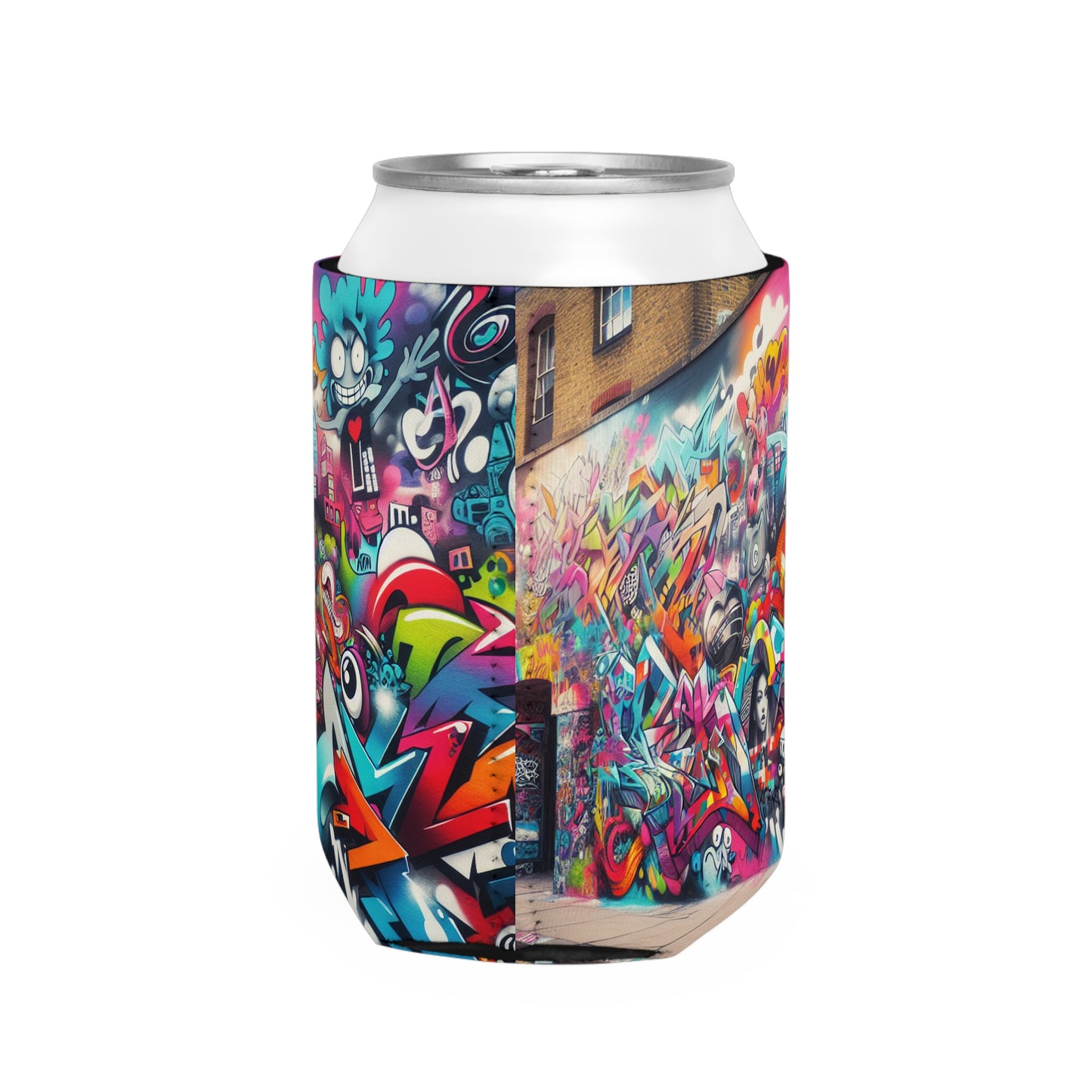 "Neon Horizon: The Vibrant Future Metropolis" - The Alien Can Cooler Sleeve Street Art / Graffiti