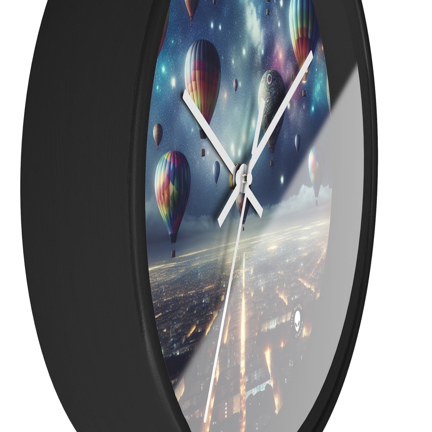 "Starry Night Voyage: Hot Air Balloons Over the City" - The Alien Wall Clock