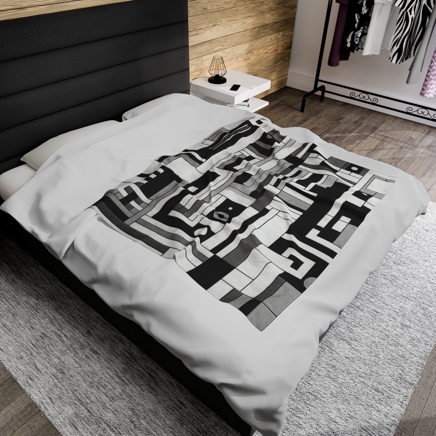 "De Stijl in Black and White" - The Alien Velveteen Plush Blanket De Stijl Style