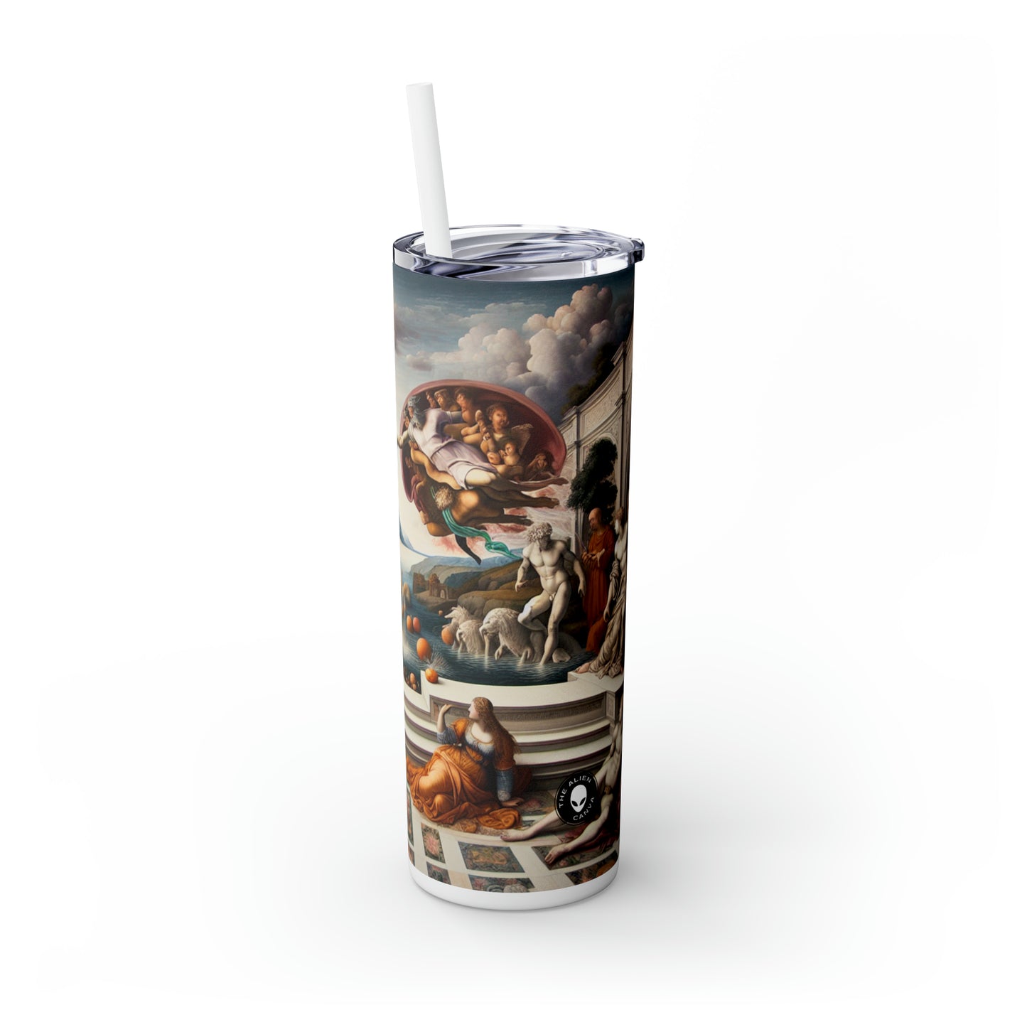 "Divine Enlightenment: A Renaissance Mythological Masterpiece" - The Alien Maars® Skinny Tumbler with Straw 20oz Renaissance