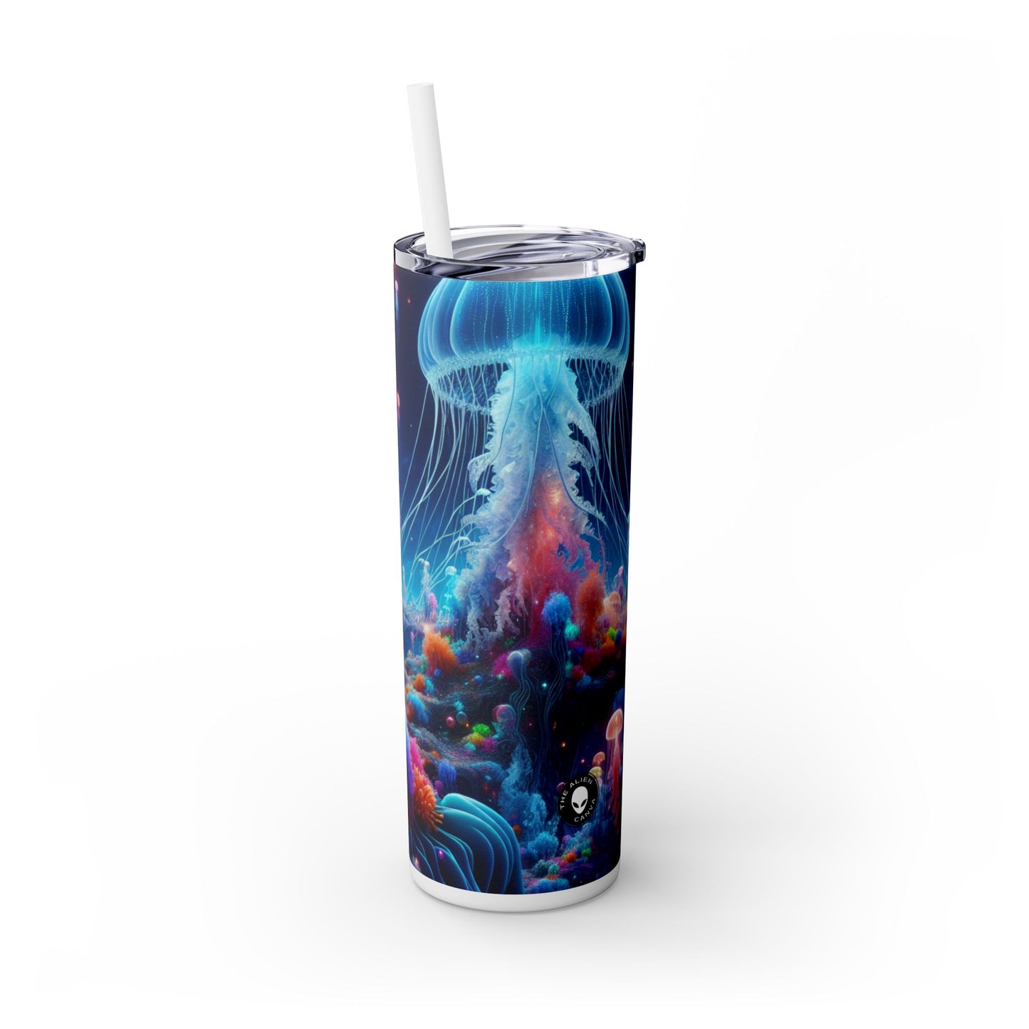 "Neon Jellyfish Fantasia: A Surreal Underwater Odyssey" - The Alien Maars® Skinny Tumbler with Straw 20oz