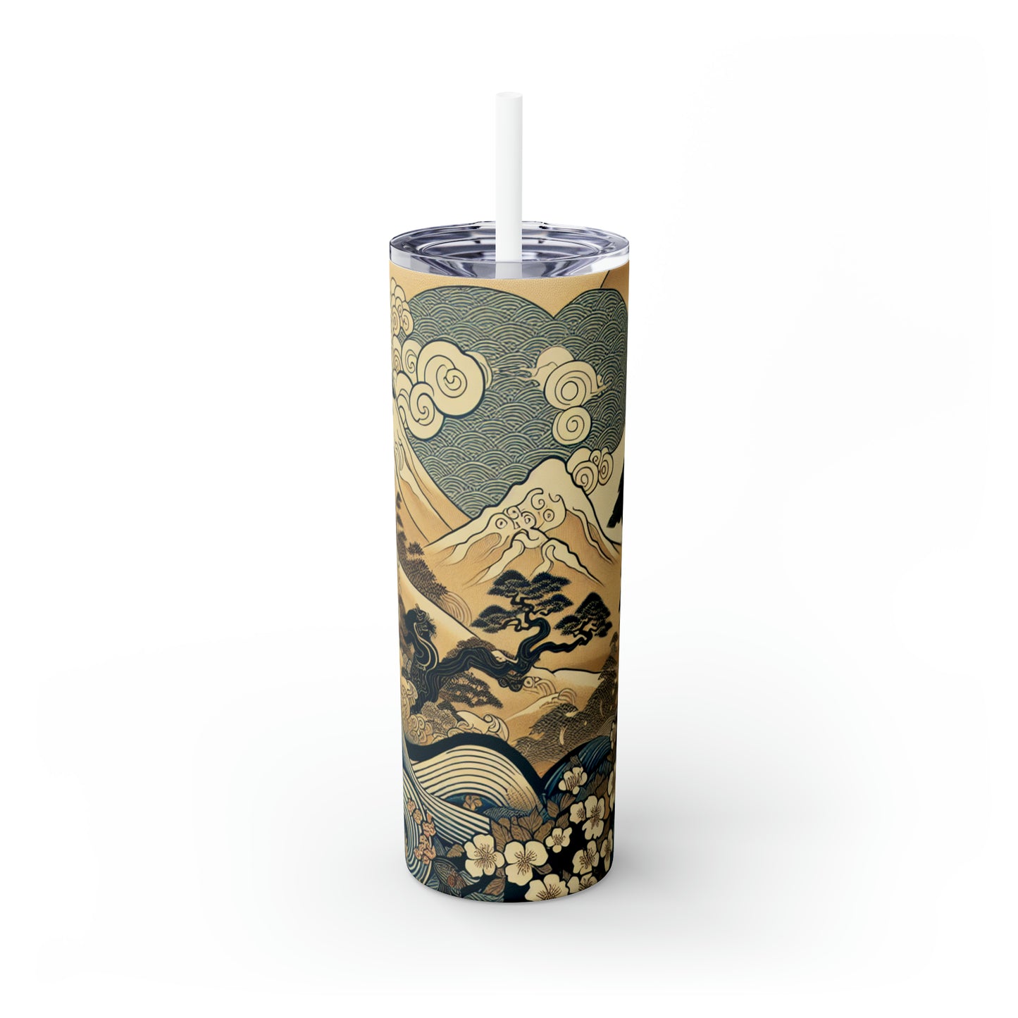 "Los sueños festivos de Edo" - Vaso delgado con pajita Alien Maars® de 20 oz Ukiyo-e (impresión en madera japonesa)