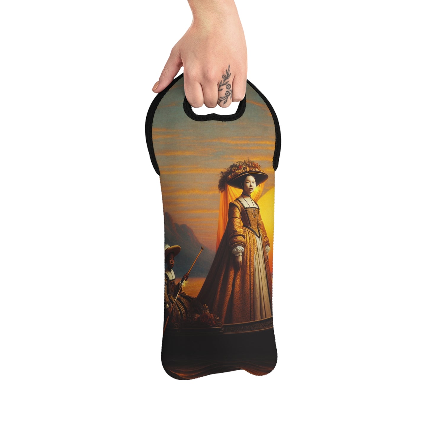 "Golden Twilight in the Italian Gondola" - The Alien Wine Tote Bag Renaissance Art Style