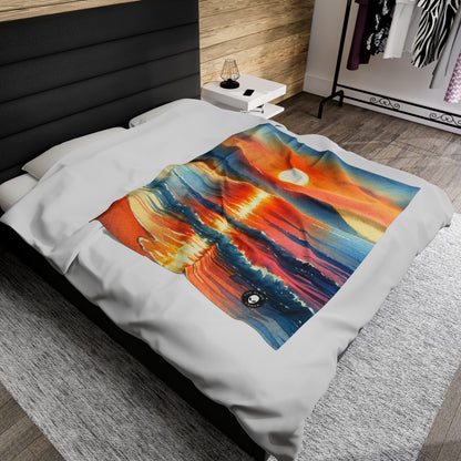 "Amanecer en la playa" - The Alien Velveteen Plush Blanket Pintura de acuarela