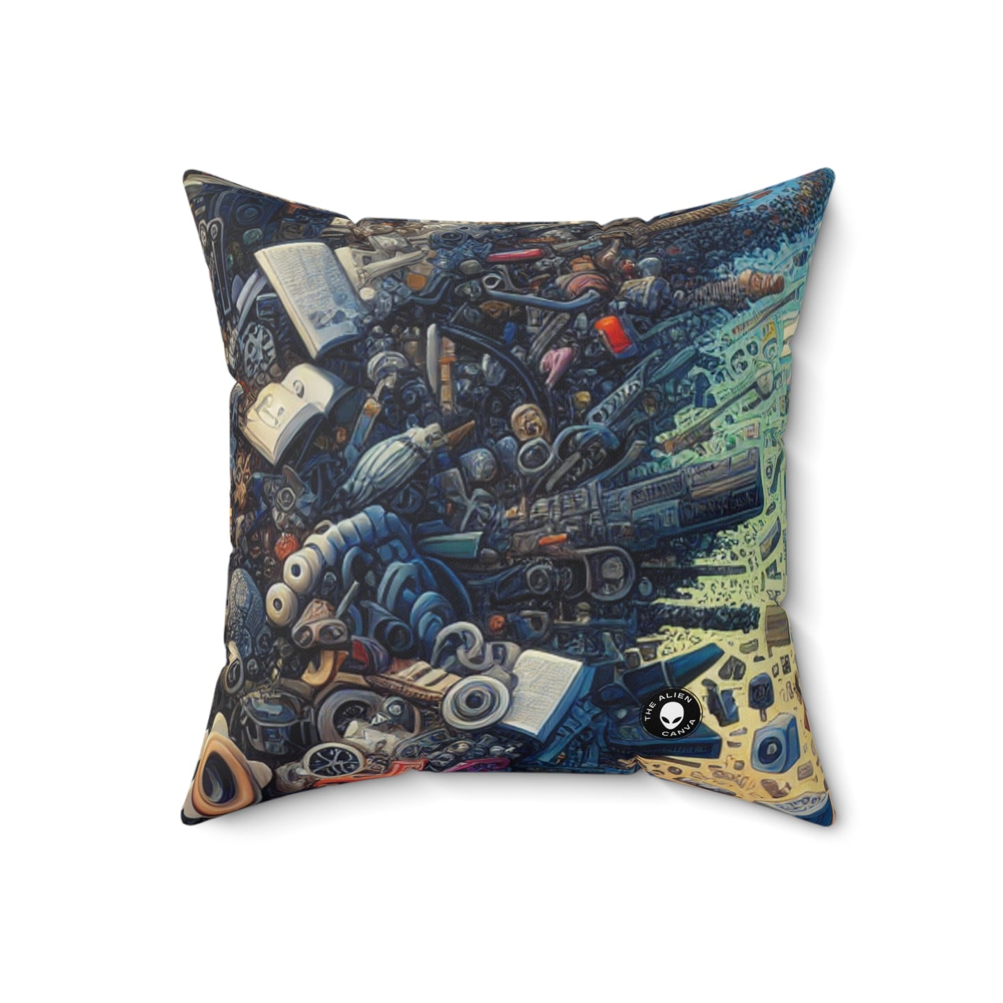 "Nightfall in the Neon City: A Hyper-Realistic Futuristic Metropolis"- The Alien Spun Polyester Square Pillow Simulationism