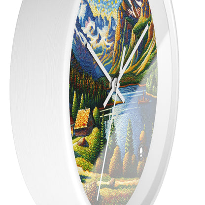 "Tranquil Sunset: A Pointillist Masterpiece of Serene Countryside" - The Alien Wall Clock Pointillism