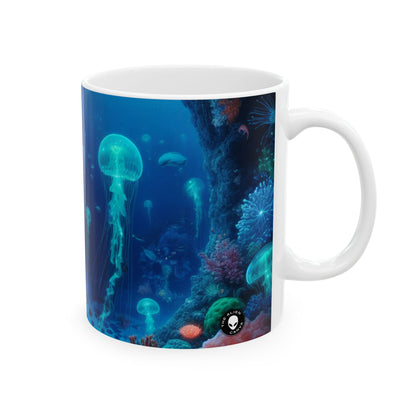 "La serenidad de las sirenas: un ballet de medusas" - Taza de cerámica alienígena de 11 oz