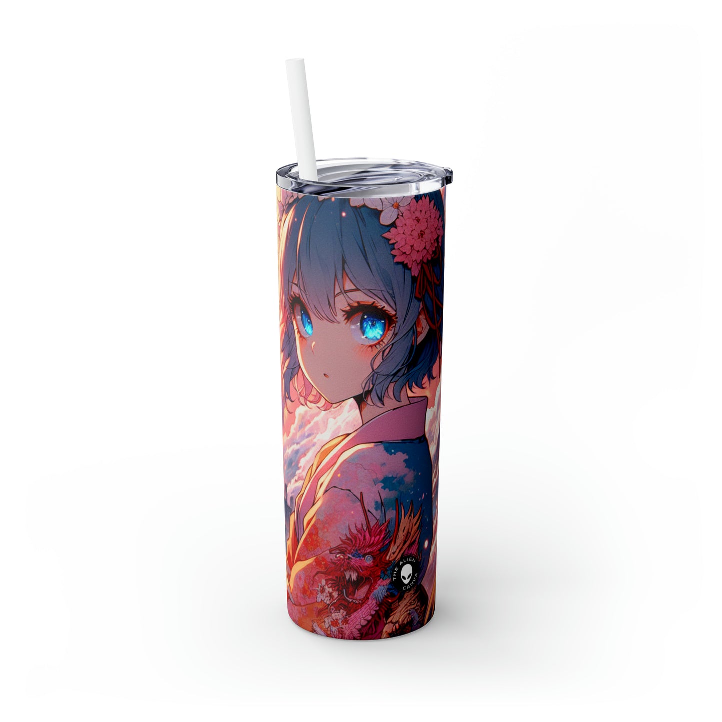 Title: "Swords ablaze: The Elemental Duel" - The Alien Maars® Skinny Tumbler with Straw 20oz Manga/Anime Art