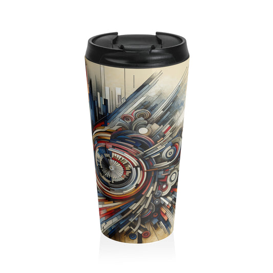 "Fragmented Realms: A Surreal Exploration in Color and Form" - The Alien Stainless Steel Travel Mug Avant-garde Art
