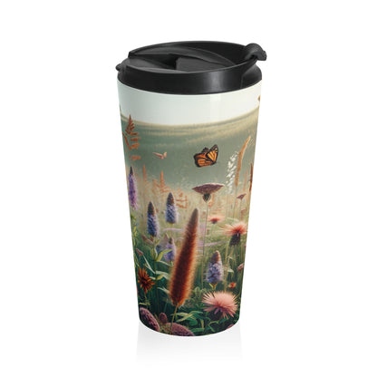 "A Monarch in Wildflower Meadow" - Taza de viaje de acero inoxidable estilo realismo The Alien