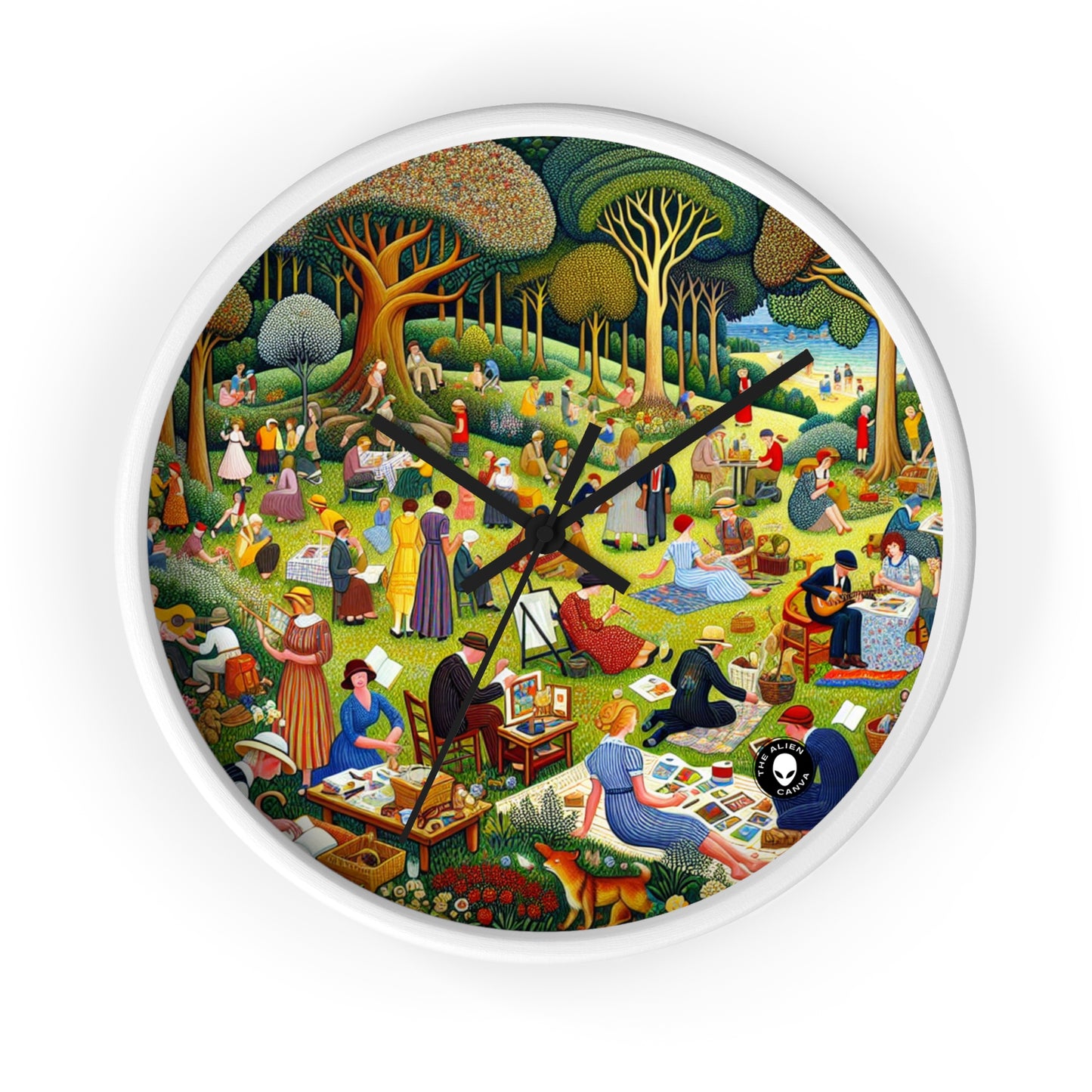 "Whimsical Village Delights" - The Alien Wall Clock Naïve Art