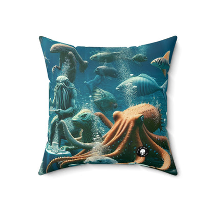 "Tea Time in the Deep Blue Sea"- The Alien Spun Polyester Square Pillow