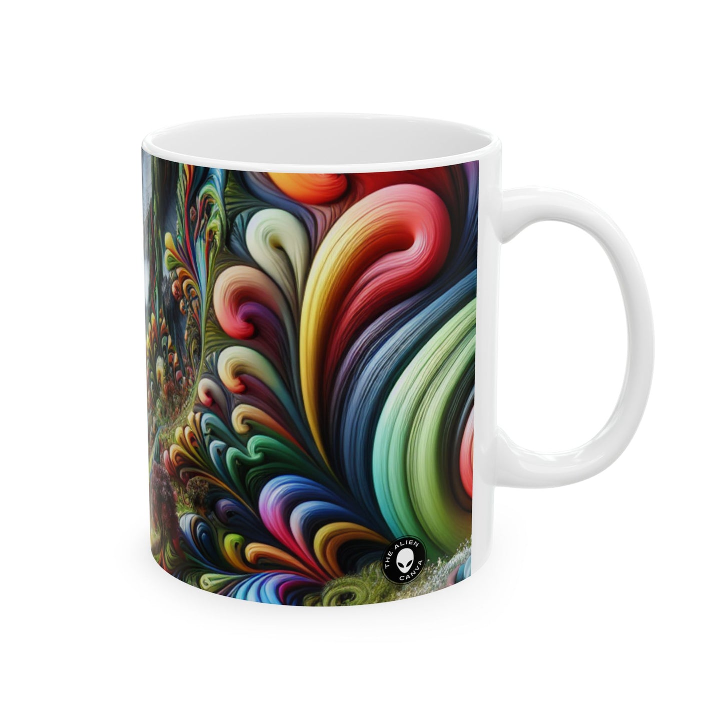 « Montagnes de bonbons et vallées fantaisistes » – Tasse en céramique Alien 11 oz